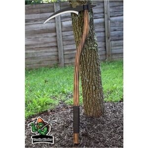 Grim Reaper Curved Wooden Handle Scythe with Black Blade